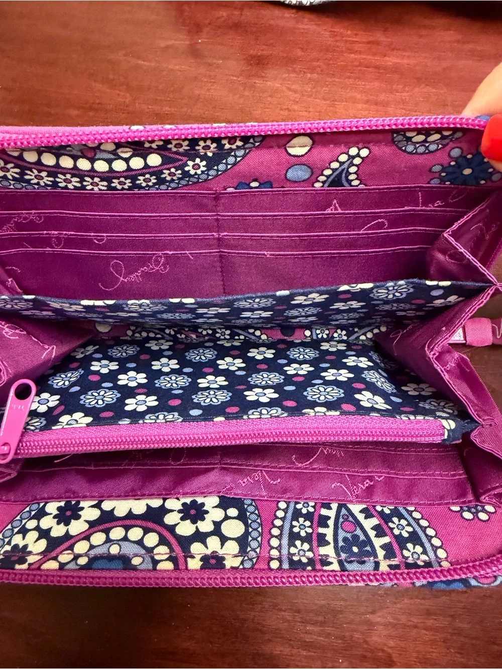 Vera Bradley Pink and Blue Paisley Quilted Zip Wallet - Picture 4 of 6